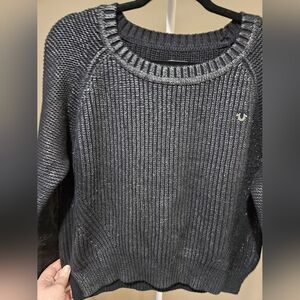 True Religion Women's Black Sweater Silver Coated Size S